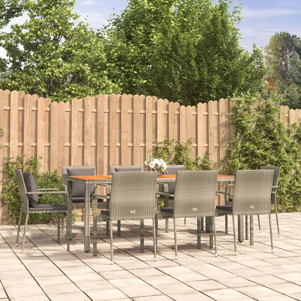 Garten-Essgruppe 190 cm Tischlnge 9-tlg Garten-Essgruppe mit Kissen Grau Polyrattan Sit