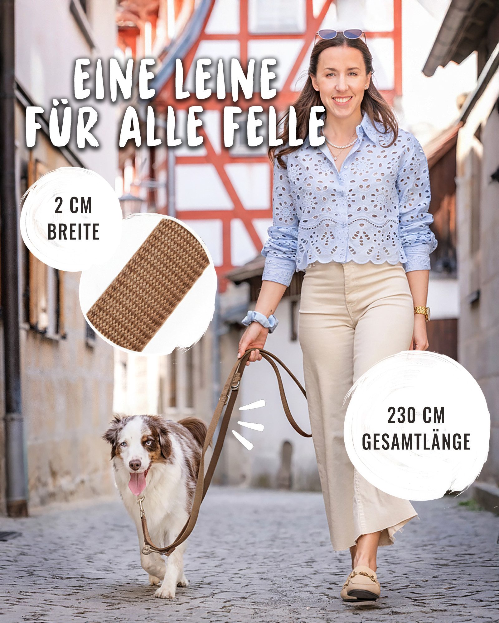 Rudelkönig Hundeleine Gepolsterte Hundeleine Bella, Verstellbare Führleine 2,30m, Nylon, Neopren (1-tlg), Für alle Hundegrößen