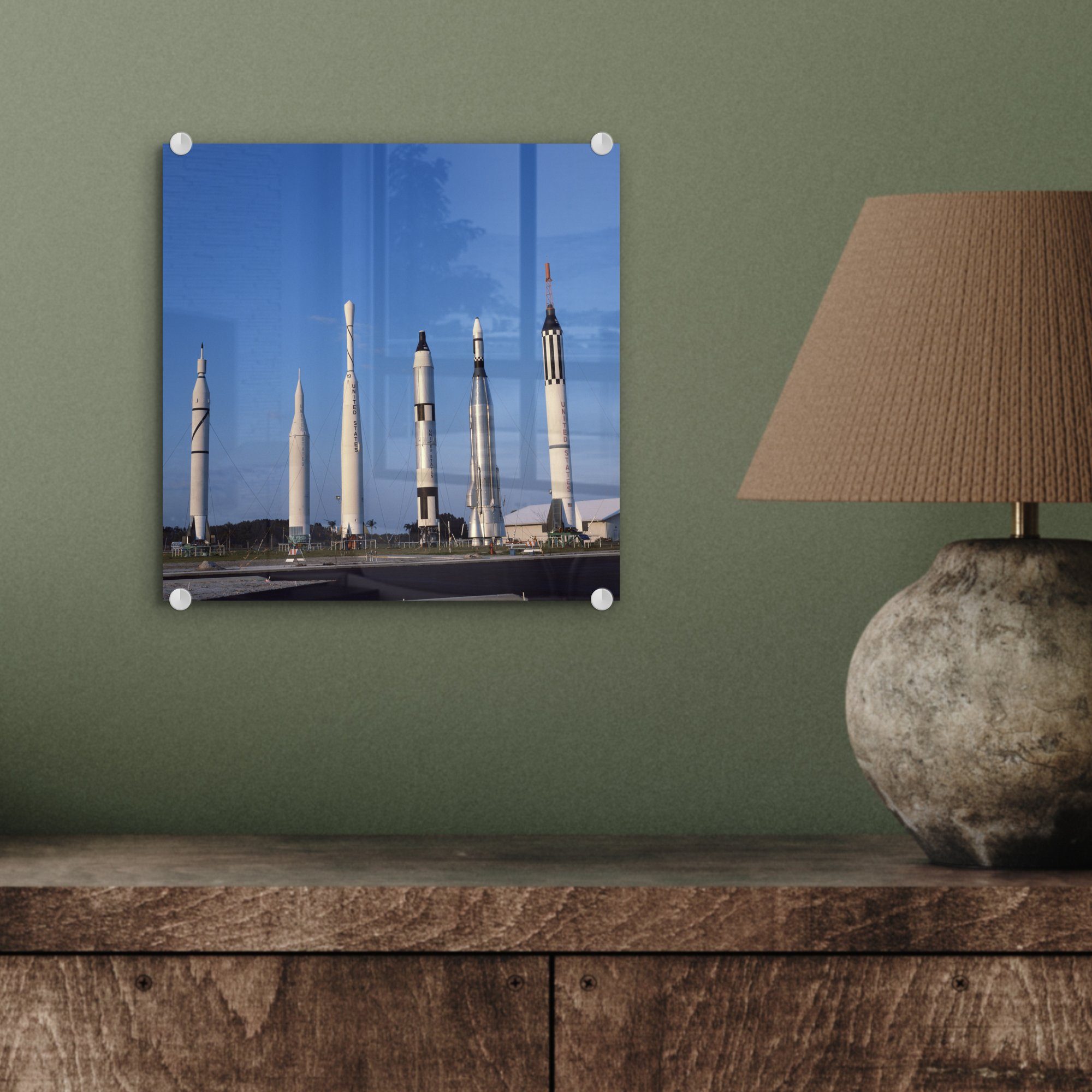 MuchoWow Acrylglasbild Raketen in Florida, Foto - Bilder Wanddekoration Glasbilder - St), auf Glas Glas (1 Wandbild - auf