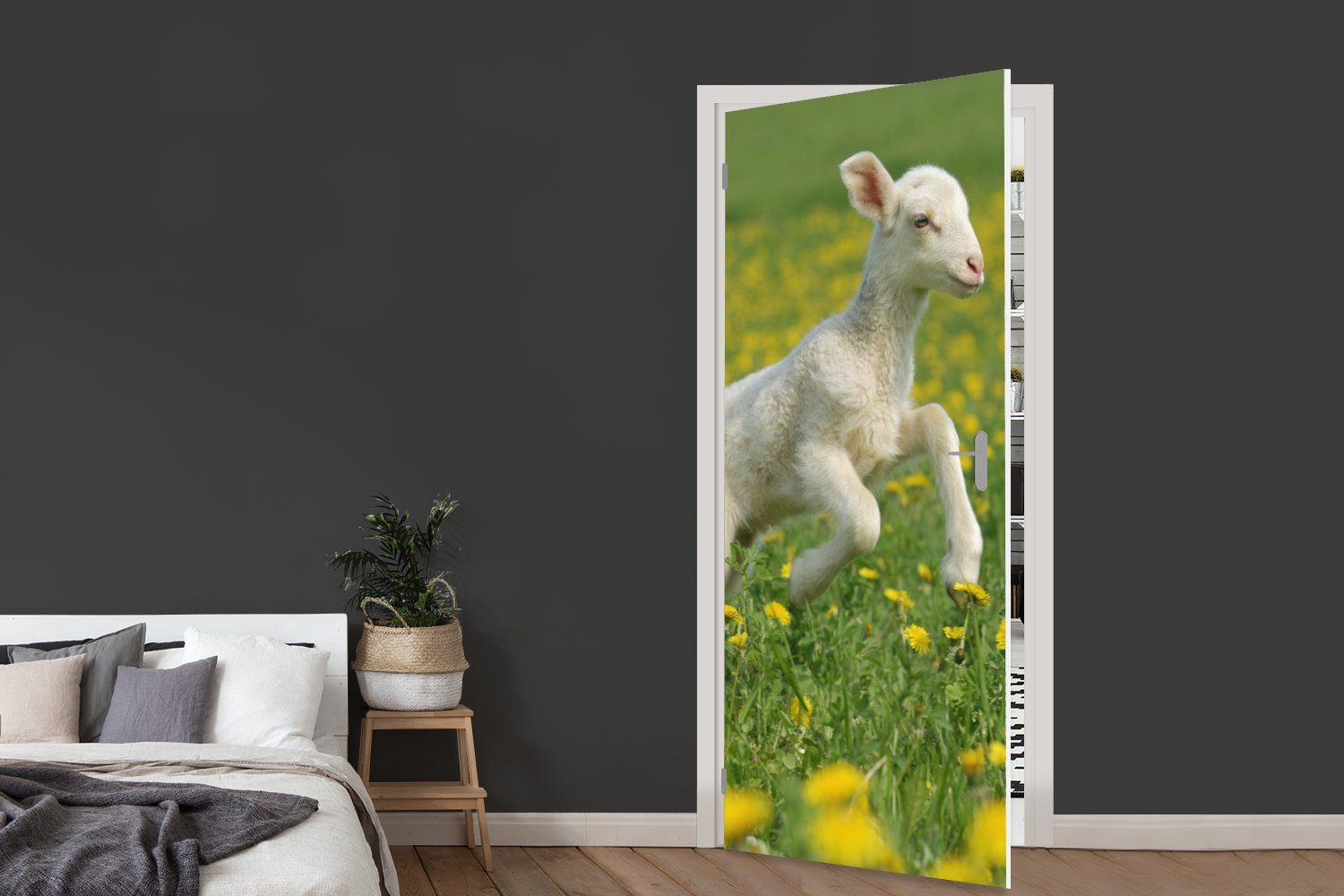 MuchoWow Türtapete Schafe Gelb, (1 Fototapete Türaufkleber, Blumen für bedruckt, cm 75x205 Matt, Tür, - - St)
