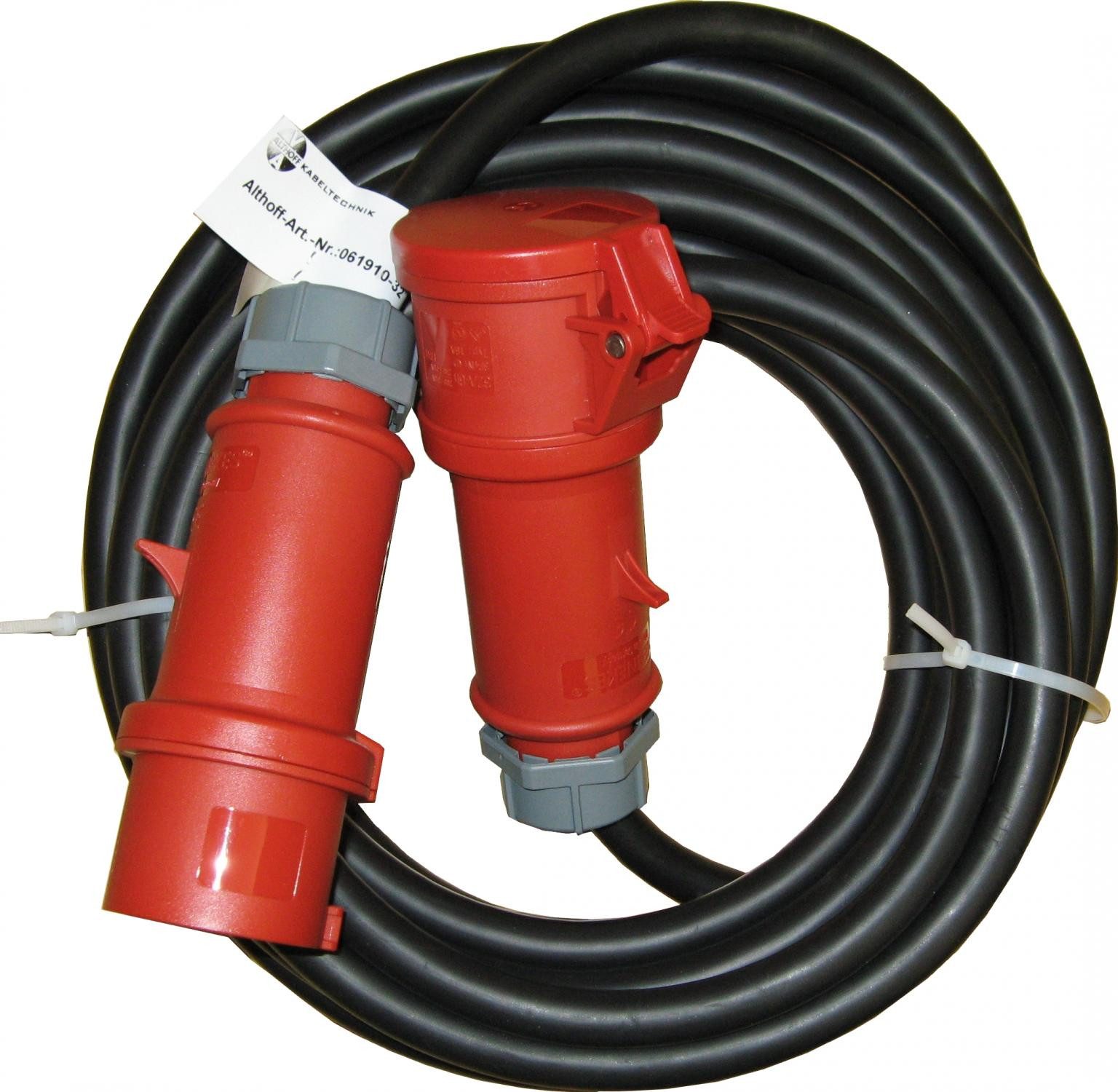 WDH 32A CEE-Verbindungskabel 6Q Netzkabel, 32A 5p 6h 400V, 32A 5p 400V (1000 cm), Inkl. Kupplung und Stecker