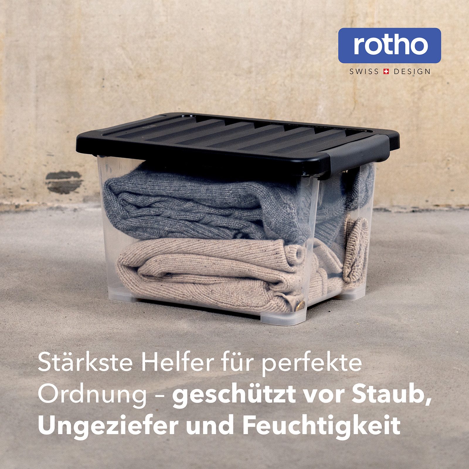 ROTHO Aufbewahrungsbox 4er-Set CORE PRO 15 L stapelbare Box mit gedichteter Deckel (Lagerboxen-Set, 4er-Set), Dichtbox ideal für Vorräte, Spielzeug und Haushaltsartikel