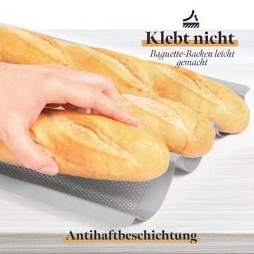 GOURMEO Backblech Silbernes Baguette-Backblech, 38,5 x 28,5 cm, Brotbackform, Aluminium, Baguette Backblech, Silber, 38,5 x 28,5 cm