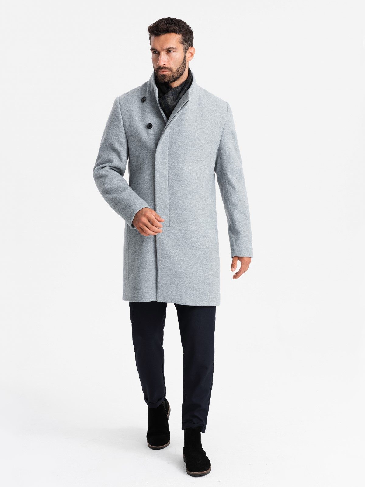 OMBRE Wintermantel Herrenmantel mit asymmetrischem Verschluss und hohem Kragen