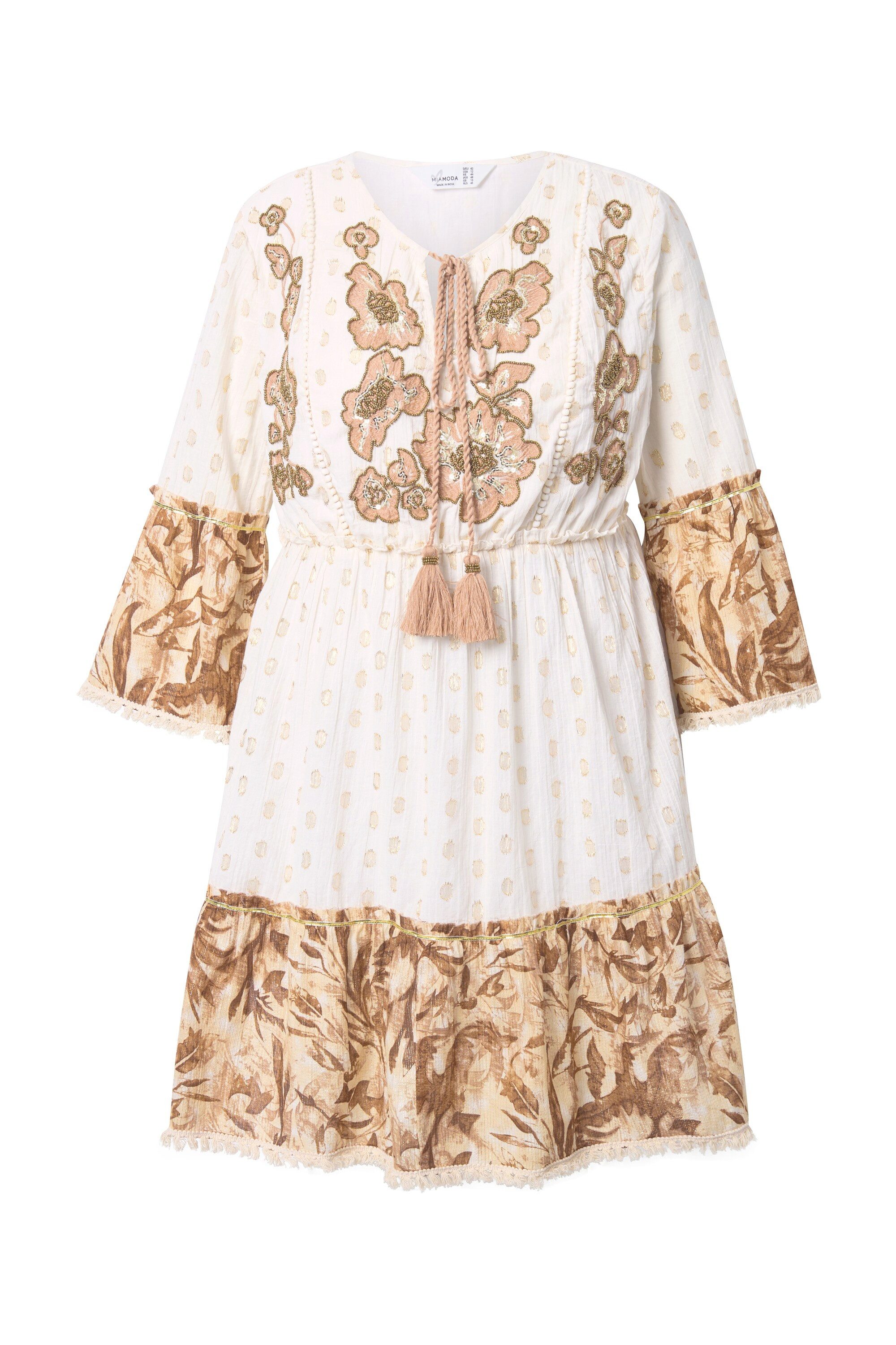 MIAMODA Longbluse Tunika A-Linie Blüten-Stickereien 3/4-Ärmel günstig online kaufen