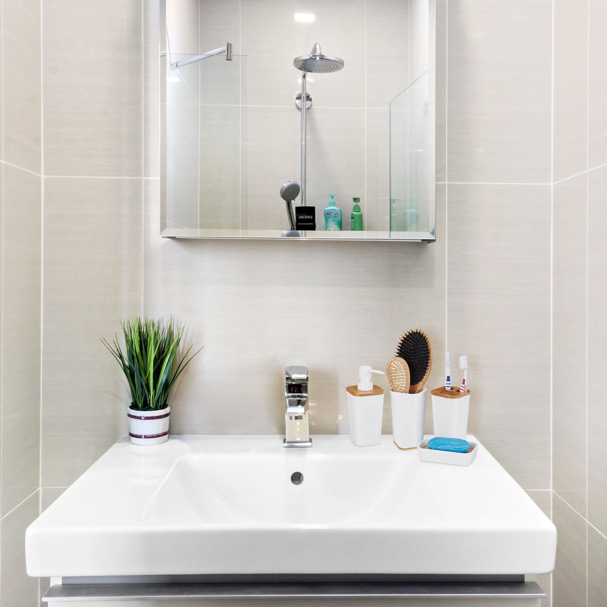 relaxdays Badorganizer 4-teiliges Badaccessoires Set günstig online kaufen