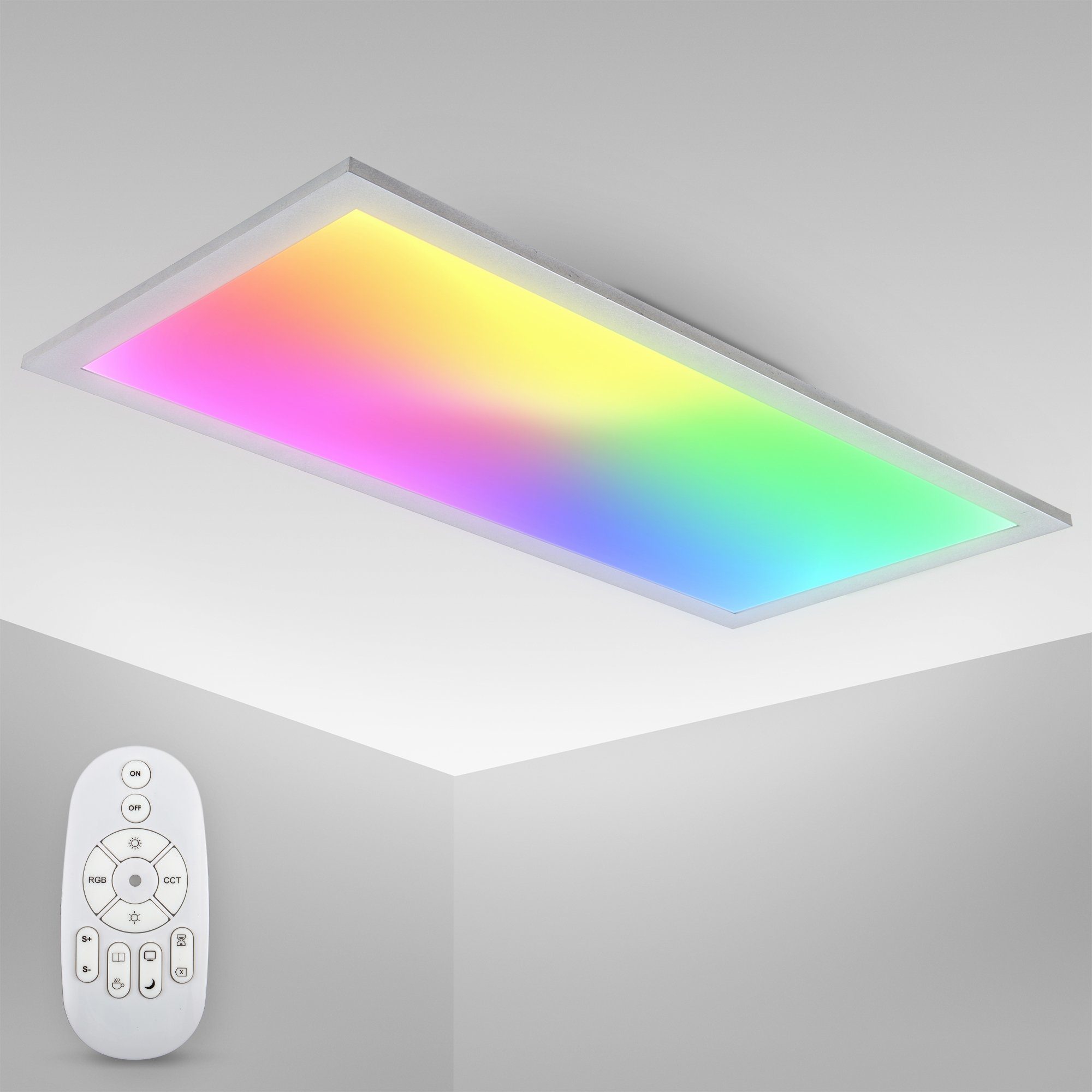 mit Deckenleuchte LED Panel, integriert, einstellbar, LED Dimmbar, CCT RGB Farbwechsel, fest Farben, Farbwechsler, BK_DP1369 Fernbedienung Farbtemperatur LED Ultra-Flach, 595x295x42mm, B.K.Licht 7 Dimmbar,