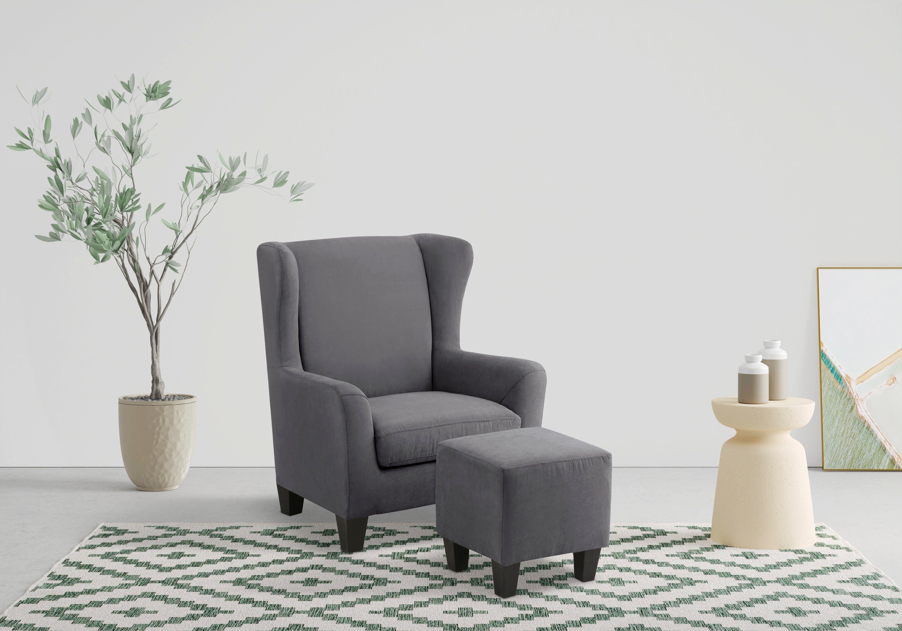 Ohrensessel Chilly, Sessel mit Hocker und Federkern-Polsterung