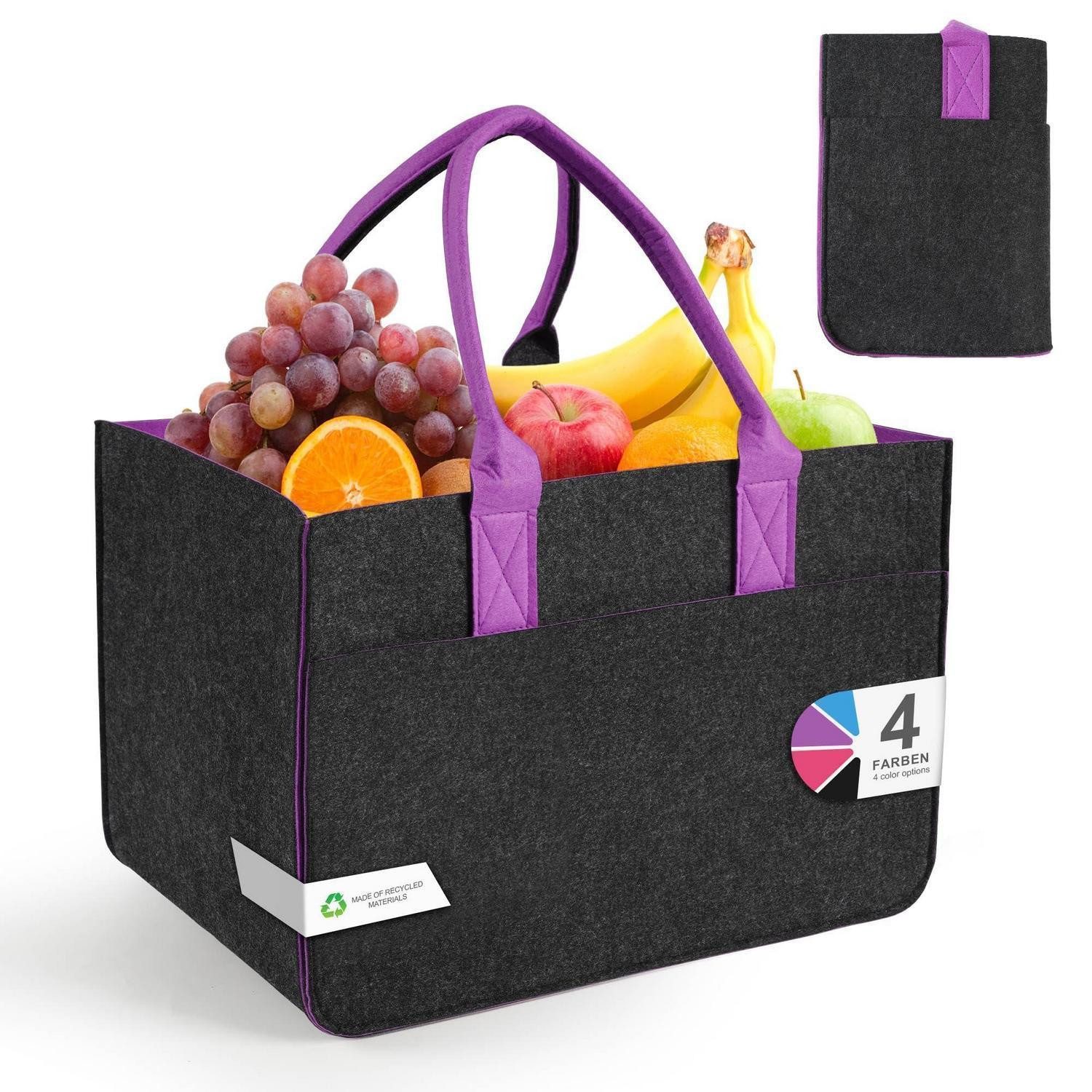 LuxusKollektion Einkaufsshopper Einkaufstasche Groß Filz 30L Dunkelgrau-Lila