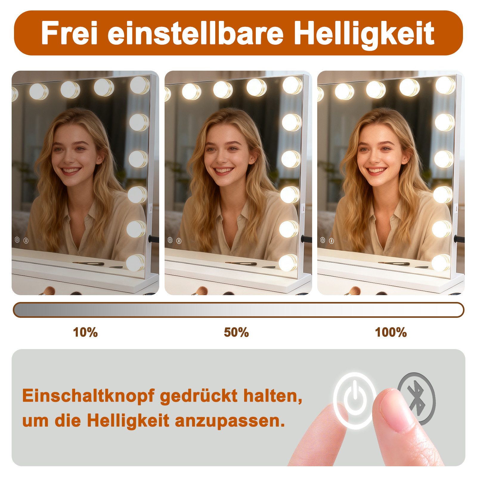 Nettlife Schminkspiegel led mit beleuchtung 3 Lichtmodi Hollywood Style Beleuchtung und USB (3-farbig einstellbares Licht mit Memory-Funktion, 1-St., Touchscreen), 80*14*60cm Touch-Steuerung Musikfunktion Dimmbarer Kosmetikspiegel