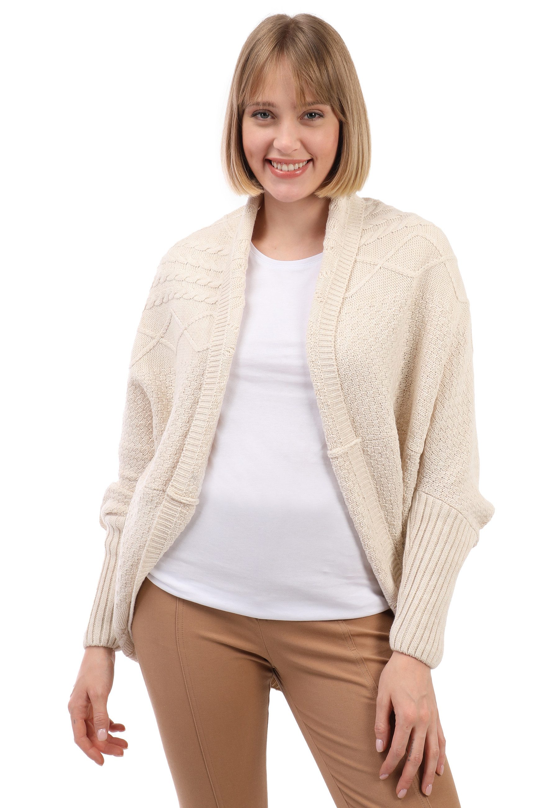 Felix Hardy Strickjacke Langärmelige Strickjacke aus Wollmischung mit Fledermausärmeln