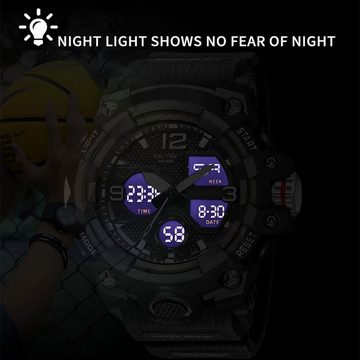 findtime Digitale Herren's Militär Sport Watch (2,2 Zoll), 5ATM Wasserdicht Outdoor mit Licht Alarm Kalender Stoppuhr für Männer
