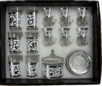 Trendmax Teeservice (20-tlg), 20 tlg Set aus 12 Gläsern mit Zuckerdose in Silber