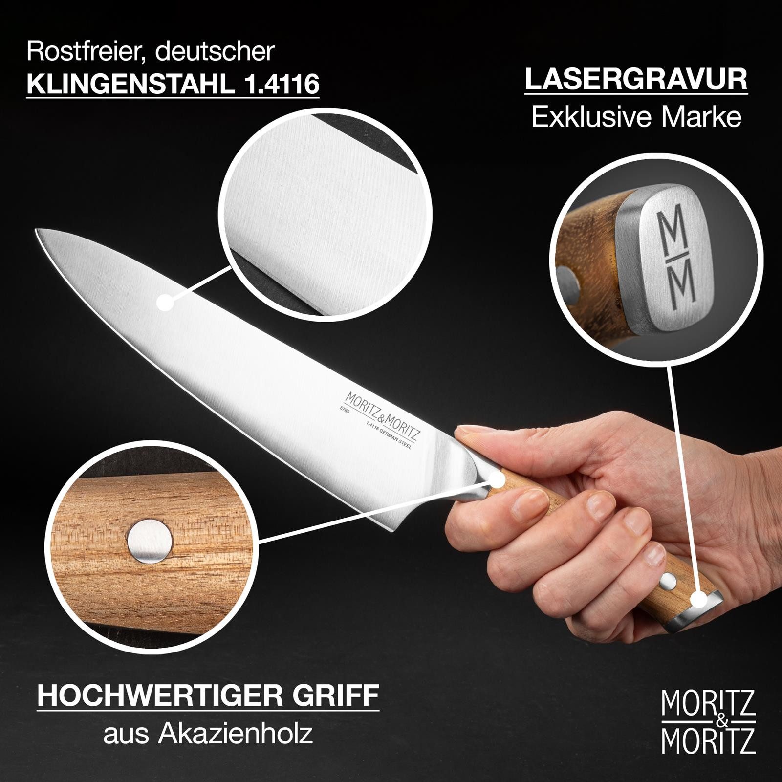 Moritz & Moritz Fleischmesser Kochmesser 20cm - Profi Küchenmesser, ergonomischer Griff