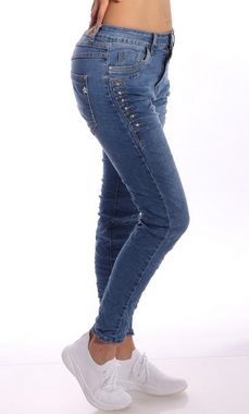 Charis Moda Bootcut-Jeans Bling Strassapplikationen Karostar