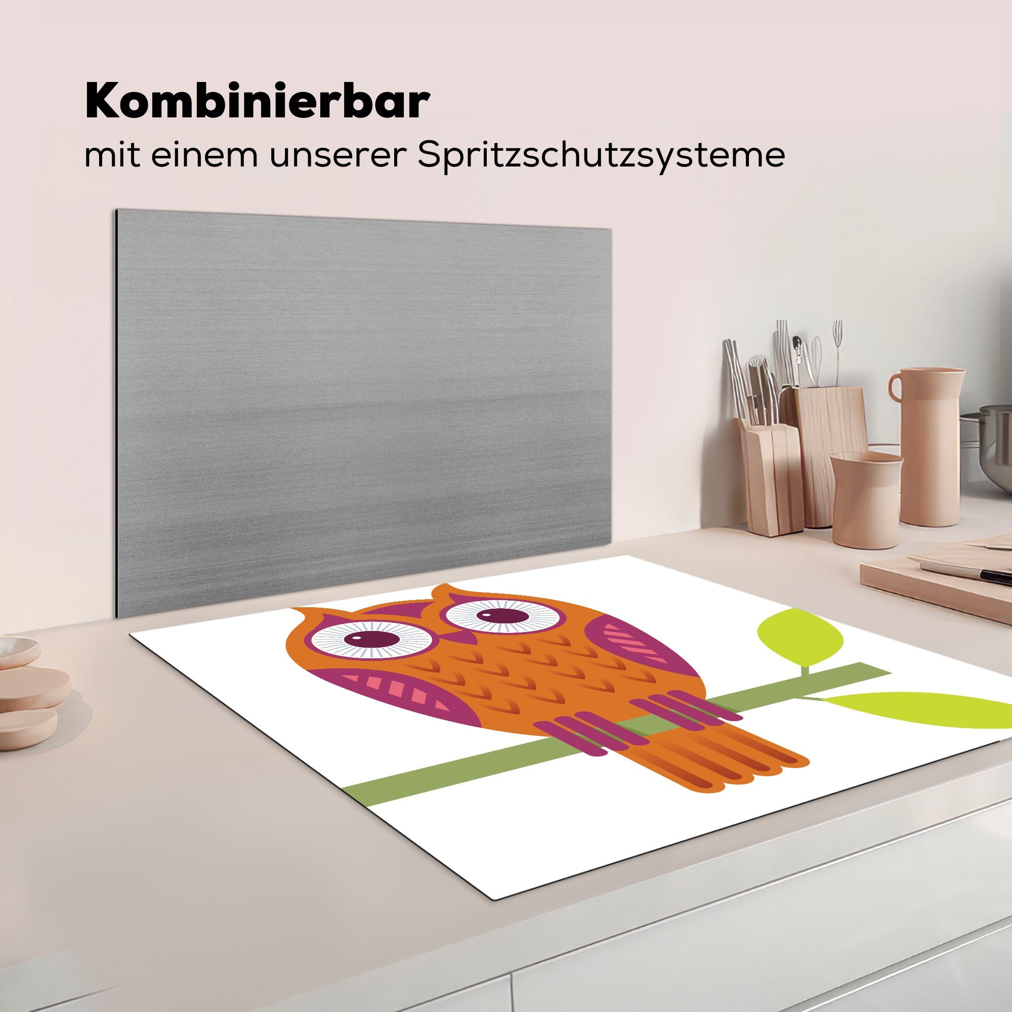 (1 Eule, Herdblende-/Abdeckplatte Ceranfeldabdeckung, 78x78 Illustration Arbeitsplatte küche einer Vinyl, tlg), MuchoWow cm, für