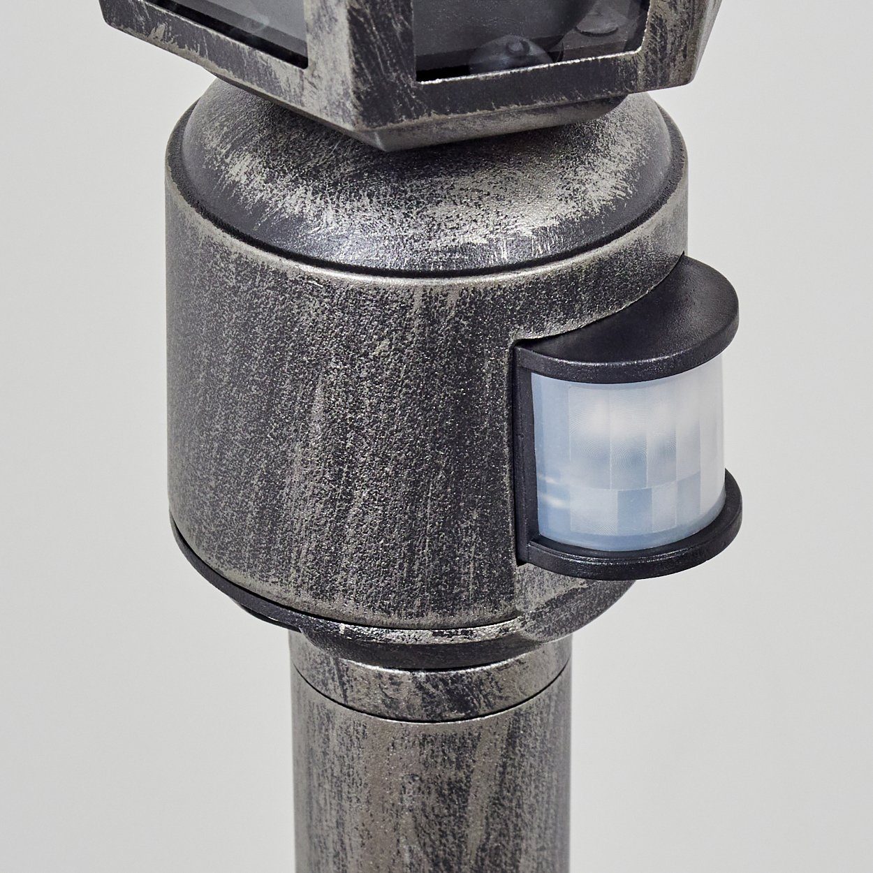 hofstein Pollerleuchte Wegeleuchte m. Bewegungsmelder aus Metall/Glas in Schwarz-Silberfarben, ohne Leuchtmittel, Außenleuchte, Gartenlampe, IP44, 1x E27, ohne Leuchtmittel