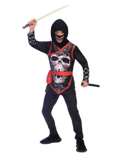 Amscan Vampir-Kostüm Ninja Kinderkostüm mit Skelett Print - Schwarz Rot