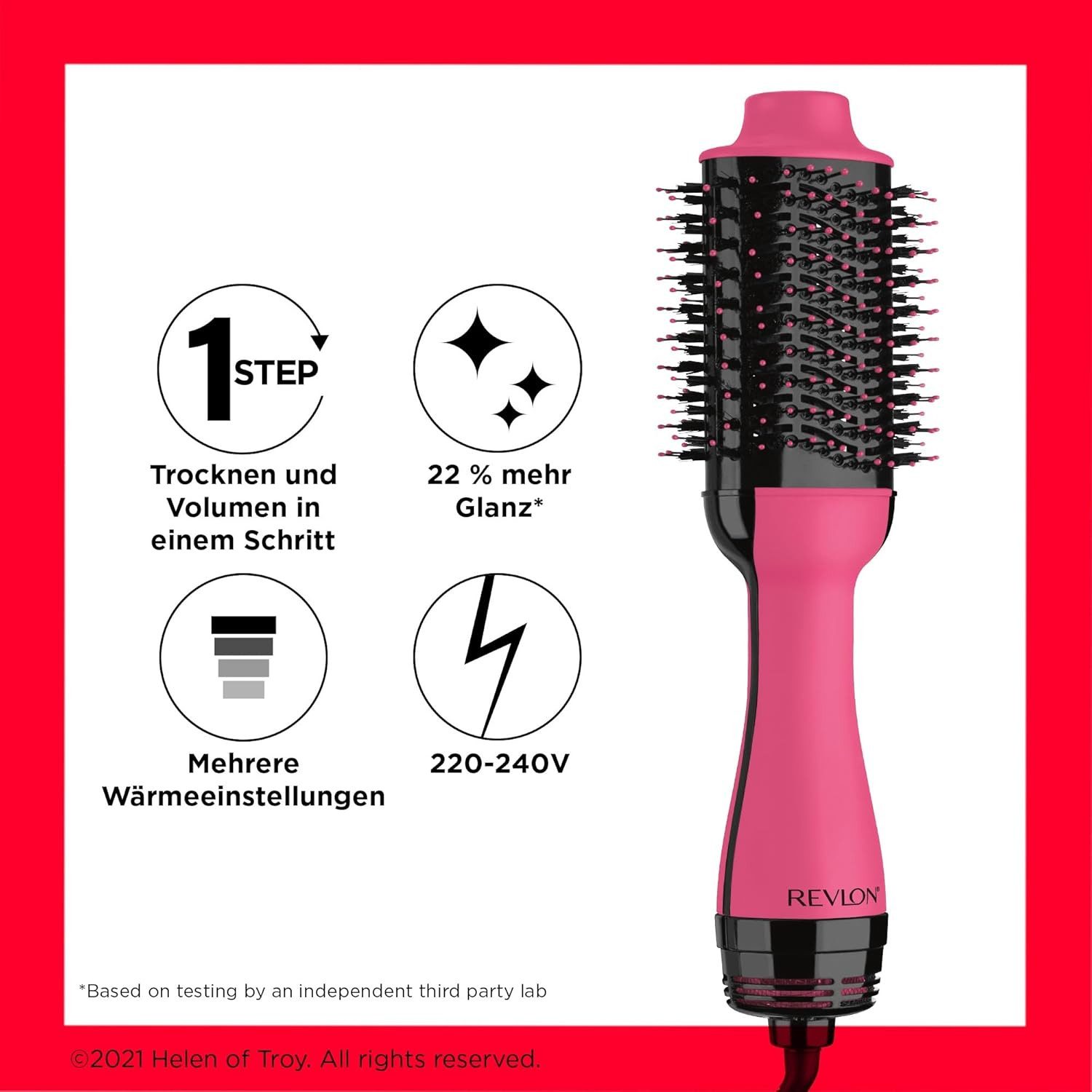 Revlon Ionic-Haartrockner Revlon One-Step Haartrockner & Volumiser – Pink, Ionic 2-in-1, One-Step-Bürstendesign, Mehrstufige Temperatur rosa