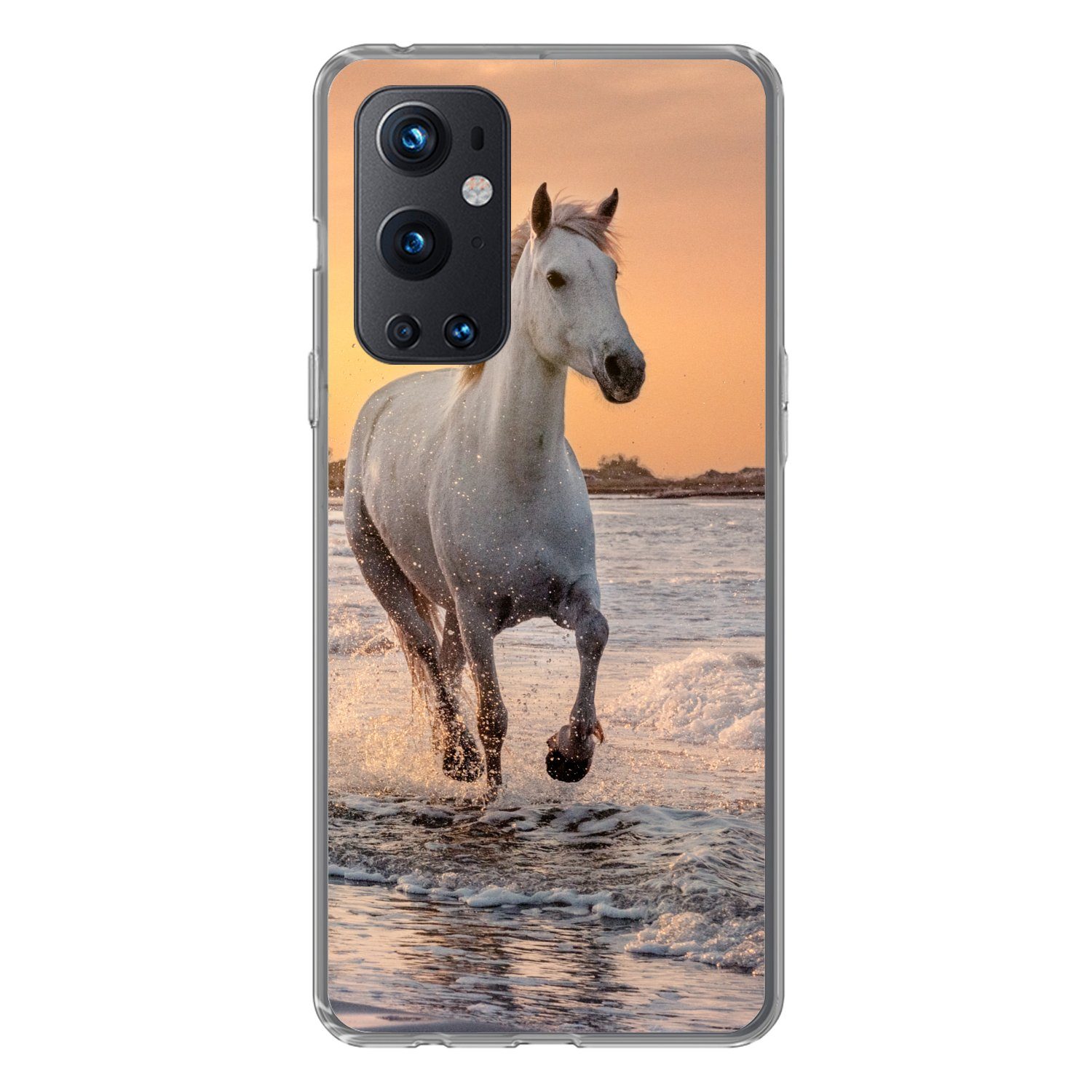MuchoWow Handyhülle für OnePlus 9 Pro Pferde - Sonne - Meer - Strand - Tiere, Phone Case, Silikon, Schutzhülle Dünn