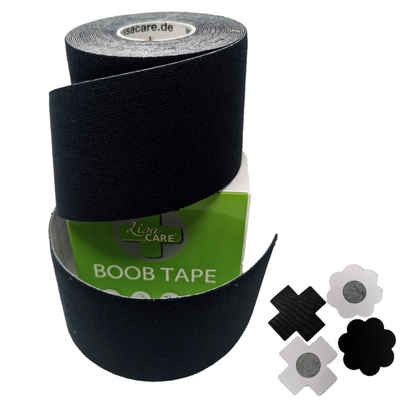 LisaCare Set: Klebe-BH Boob Tape - Brust Tape - Unsichtbarer BH - Push-Up (Spar-Set, 1x Rolle 5cmx5m + 2x Brustcover Blume & X) Für ALLE Brustgrößen!