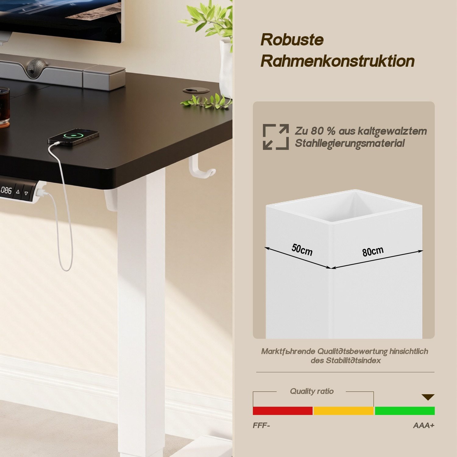 HOMALL Schreibtisch Höhenverstellbarer Elektrisch Schreibtisch, Vierteilige Tischplatte (GroBe MaBe: 140 x 70 cm, 160/180 x 80 cm mit USB-Ladeanschluss, in 3 Stufen hoherverstellbar)