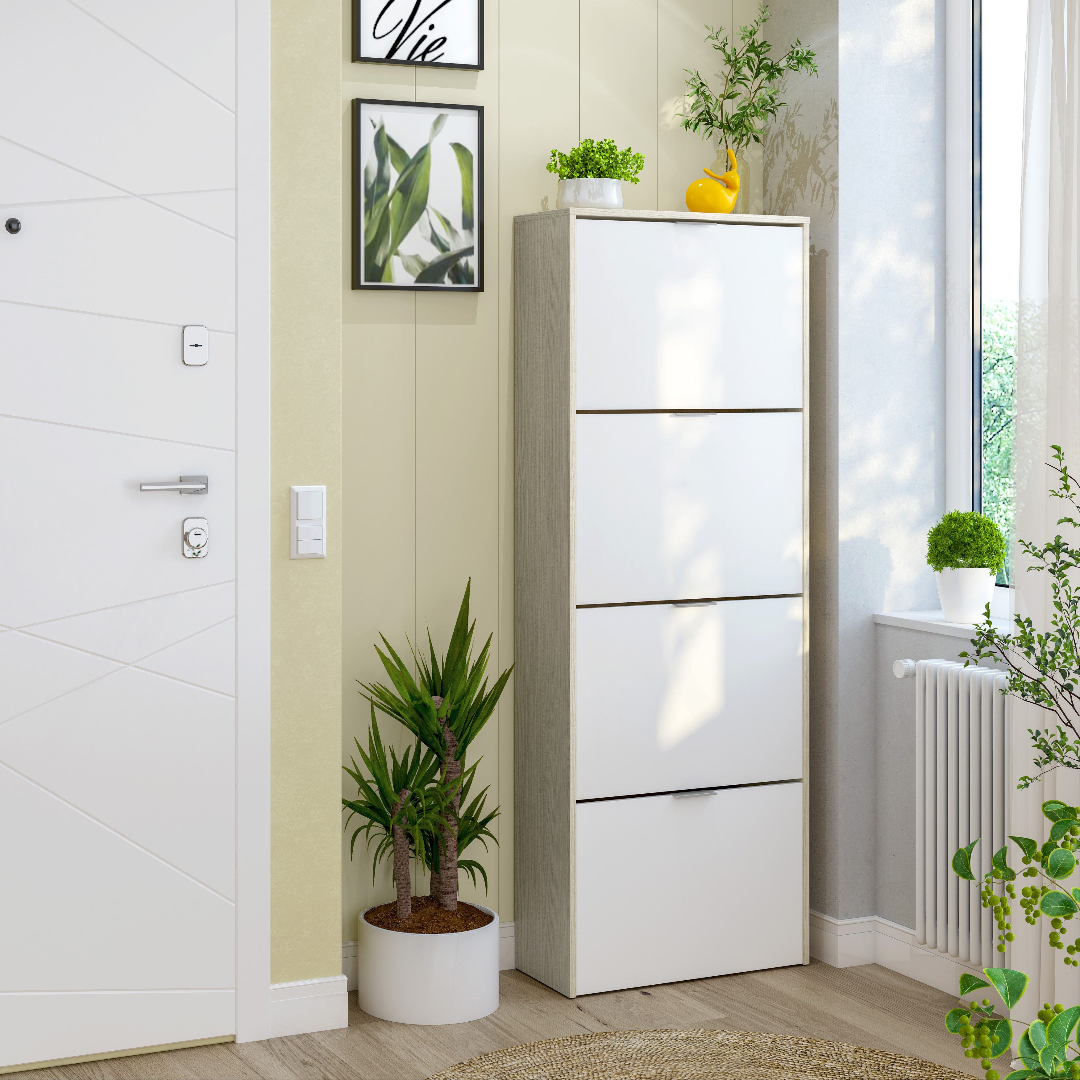 habeig Schuhkipper Schuhschrank Holz mit 4 Klappen, 164x60x24cm, 16 Paar Sc günstig online kaufen