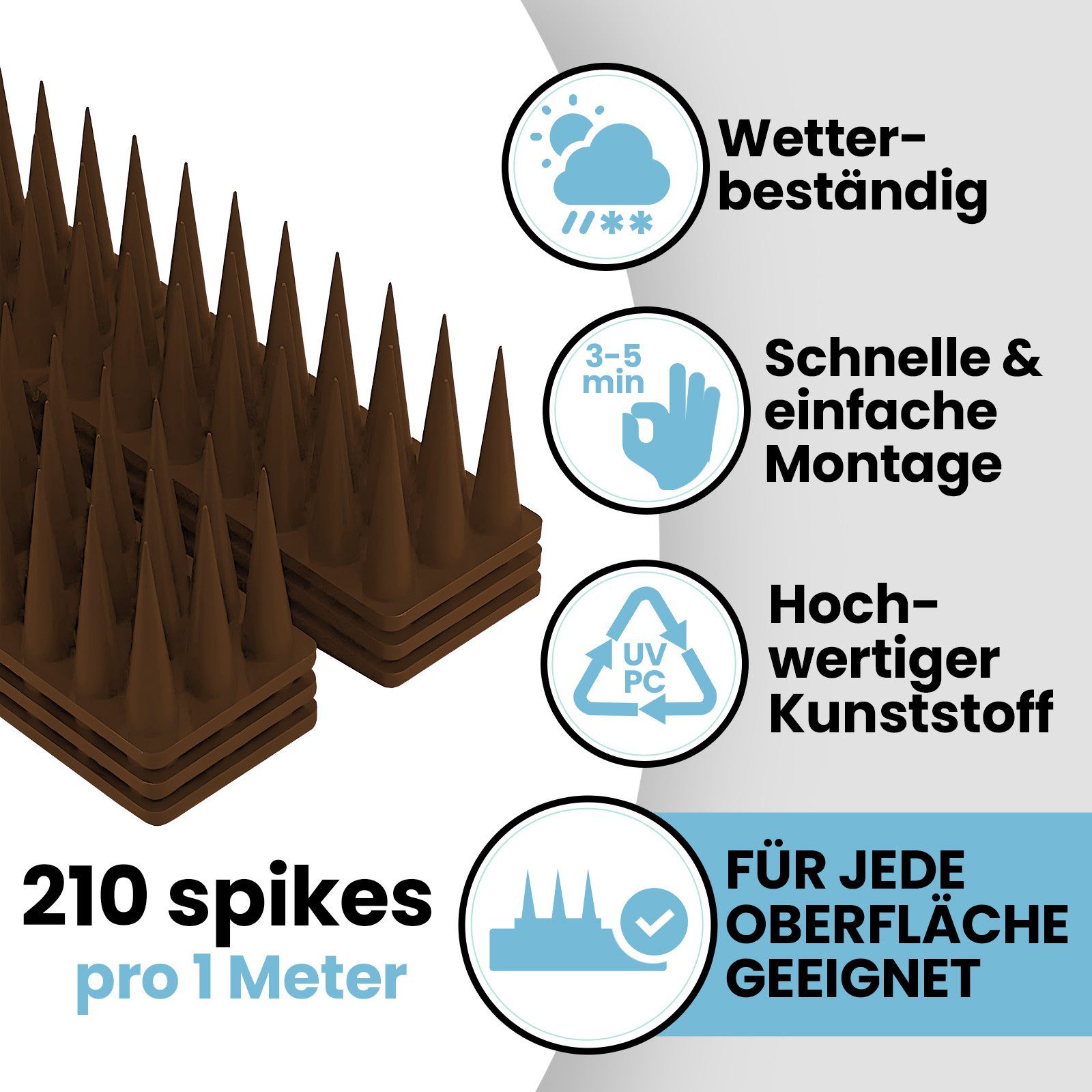 KONZEPT Taubenspikes Taubenabwehr Spikes Vogel, Katzen - für Balkon, Zaun - aus Kunststoff, 3-St., Gesamtlänge: 1,5 Meter, UV-beständig – Bild 3 von 5