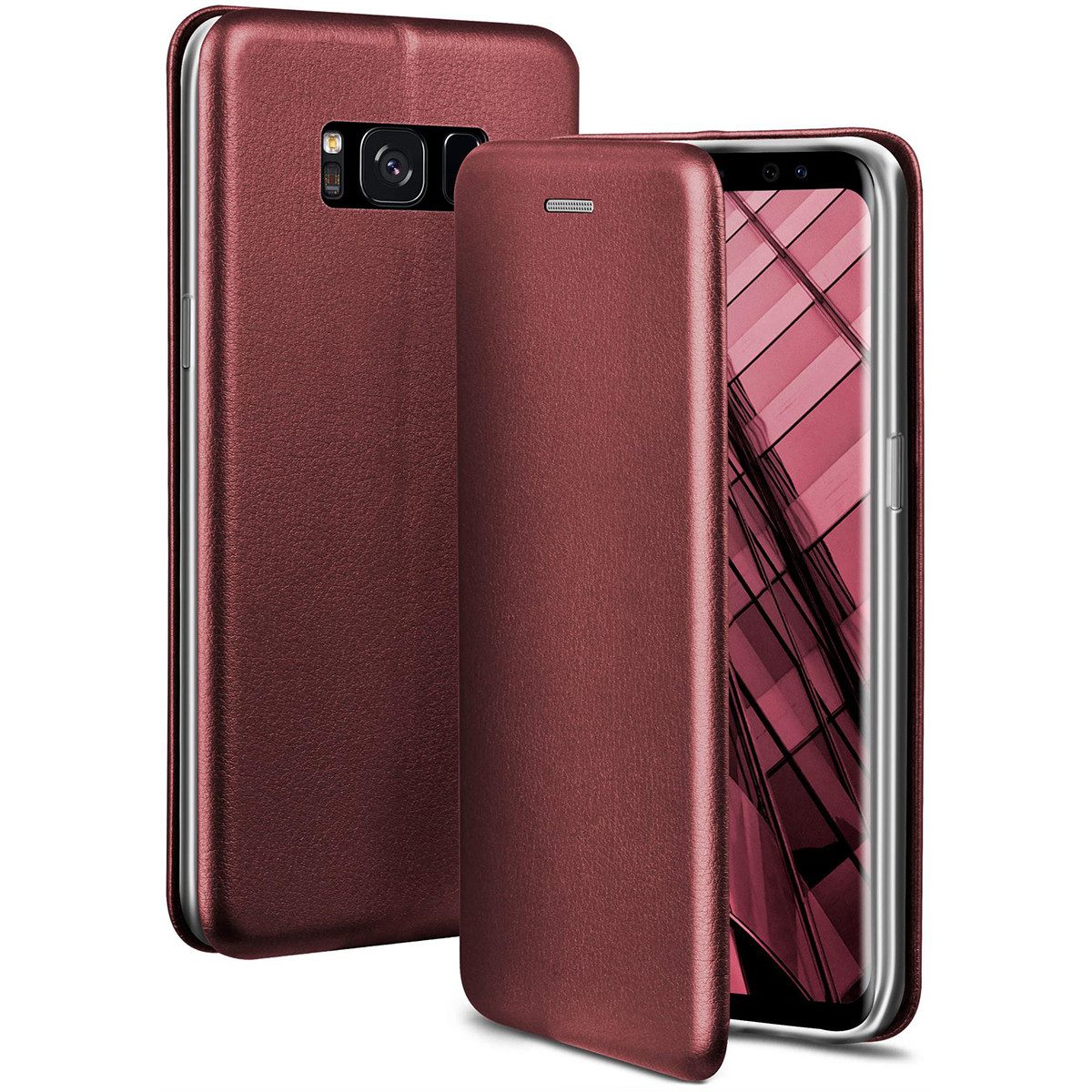 ONEFLOW Handyhülle für Samsung Galaxy S8 Plus Premium Hülle Business Cover Rot 6,2 Zoll, 360 Grad Schutzhülle Flip Case Etui Klapphülle Dünn Leder Handy Tasche