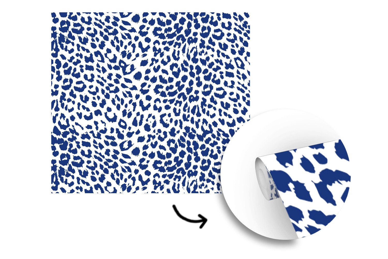 MuchoWow Fototapete Pantherdruck - Vinyl Matt, bedruckt, Blau, Wohnzimmer oder (5 Tapete Wandtapete für - St), Weiß Schlafzimmer