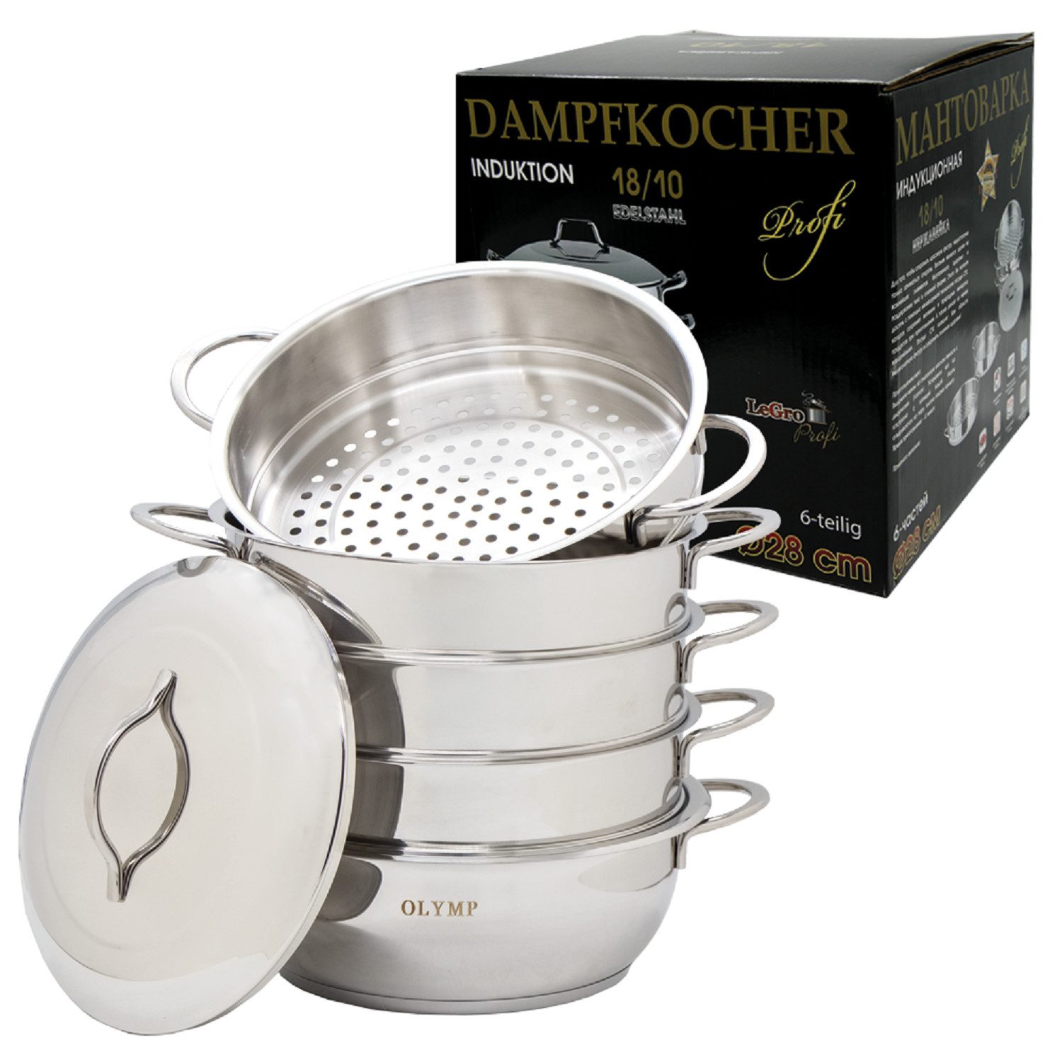 Olymp Handels GmbH Dampfgartopf Mantowarka Dampfkocher Ø28 cm Dampfgarer 6 Tlg Induktion