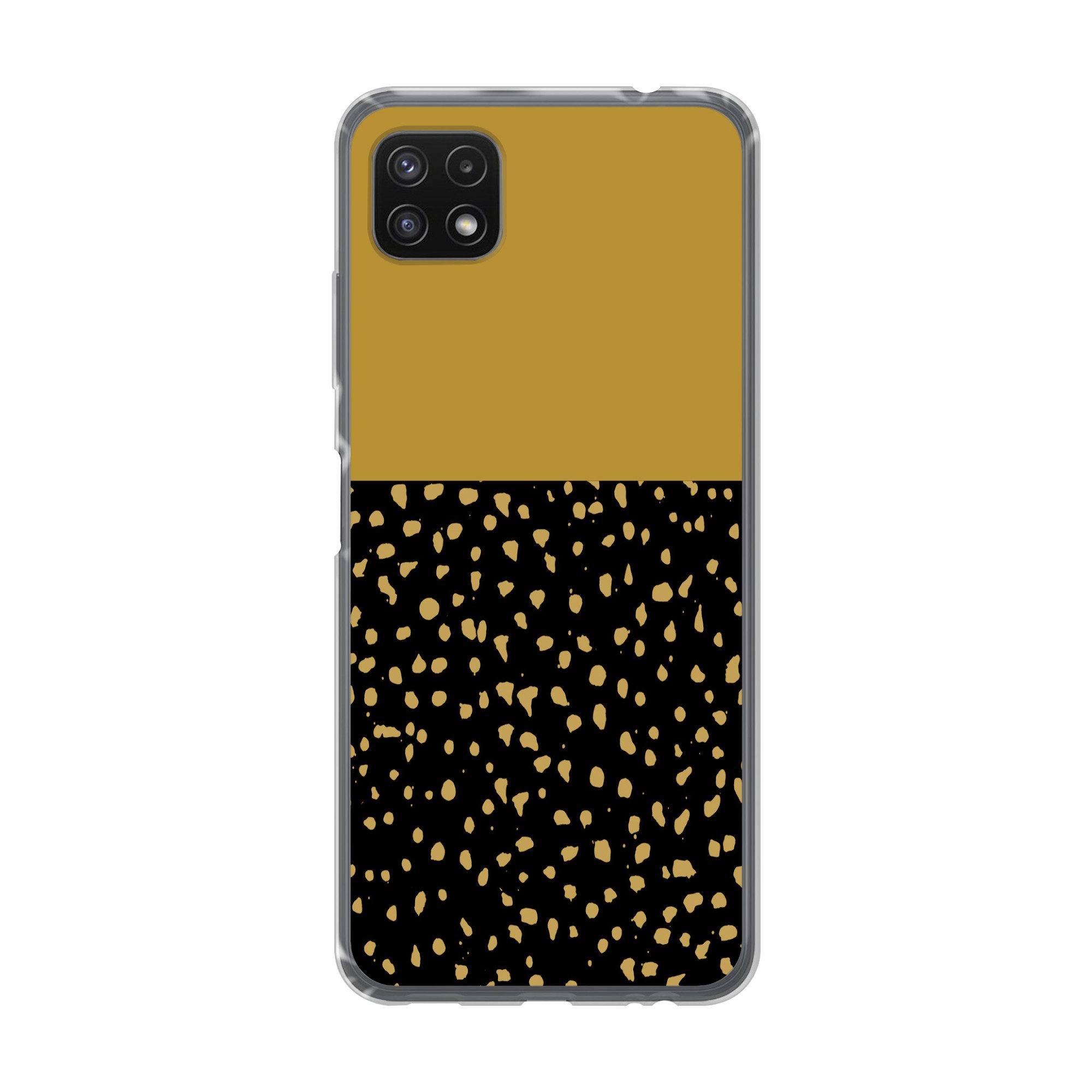 MuchoWow Handyhülle für Samsung Galaxy A22 5G Polka dots - Ockergelb - Schwarz, Smartphone-Bumper, Print, Handy Schutzhülle Dünn