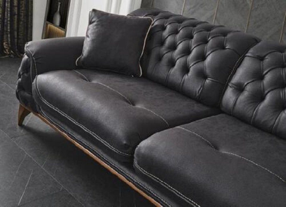 JVmoebel 3-Sitzer Sofa 3 Sitzer Polstersofa Schwarz Leder Sitz Design Couch Modern