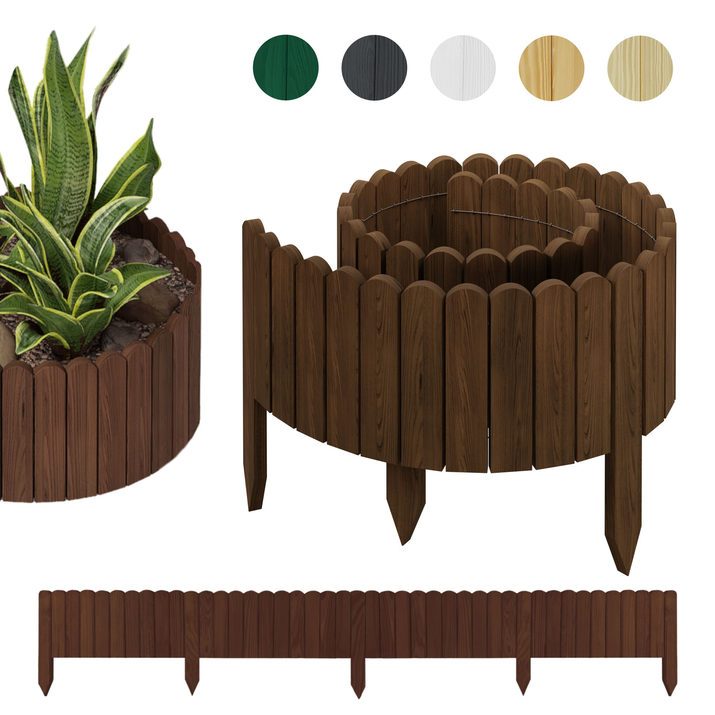 be4nature Palisade Beeteinfassung Beetumrandung Rasenkante Flexibler Umrandung Rollborder, LxH: 200x40 cm, Dunkelbraun, Umzäunung sus Holz Garten Dekozaun Beeten Blumenbeeten Kräutergarten