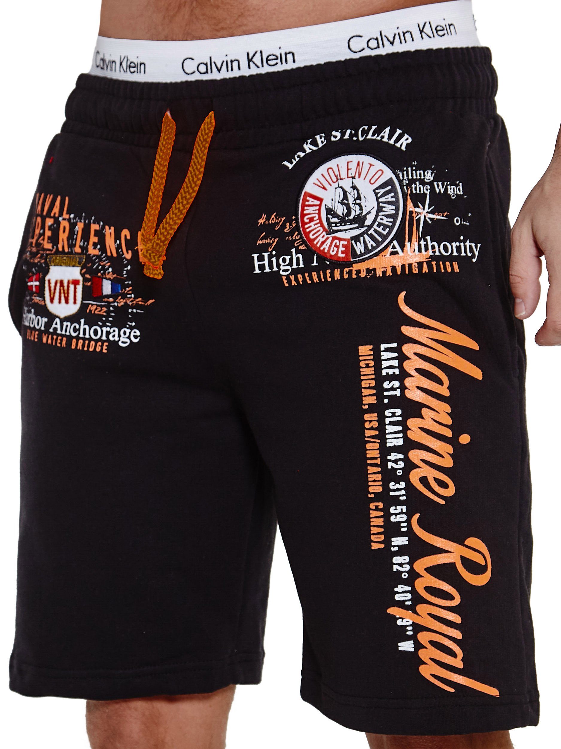 im Fitness 1-tlg., Orange (Kurze Sweatpants, Schwarz Freizeit OneRedox Bermudas Design) Hose modischem SH-3728 Casual Shorts