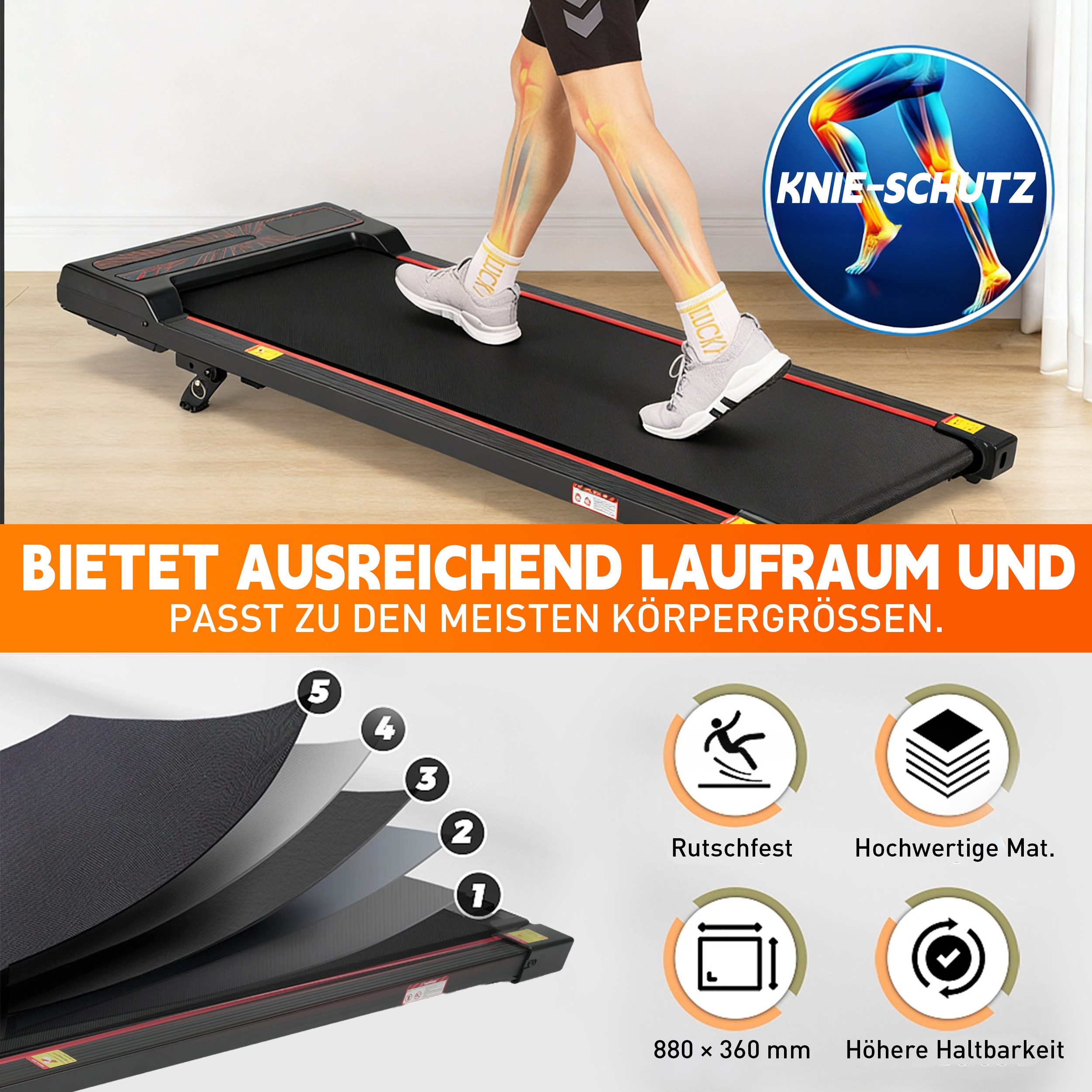 Vankel Laufband Walking Pad, Laufband für Zuhause, bis 6 km/h, max. 110kg (mit LED-Display & Fernbedienung), leise und kompakt, Laufband für Zuhause, mit 6% Steigung