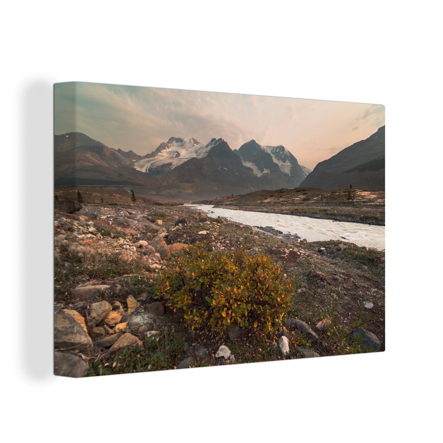 OneMillionCanvasses® Leinwandbild Fluss durch die Berge am kanadischen Athabasca-Gletscher, (1 St), Wandbild Leinwandbilder, Aufhängefertig, Wanddeko, 30x20 cm