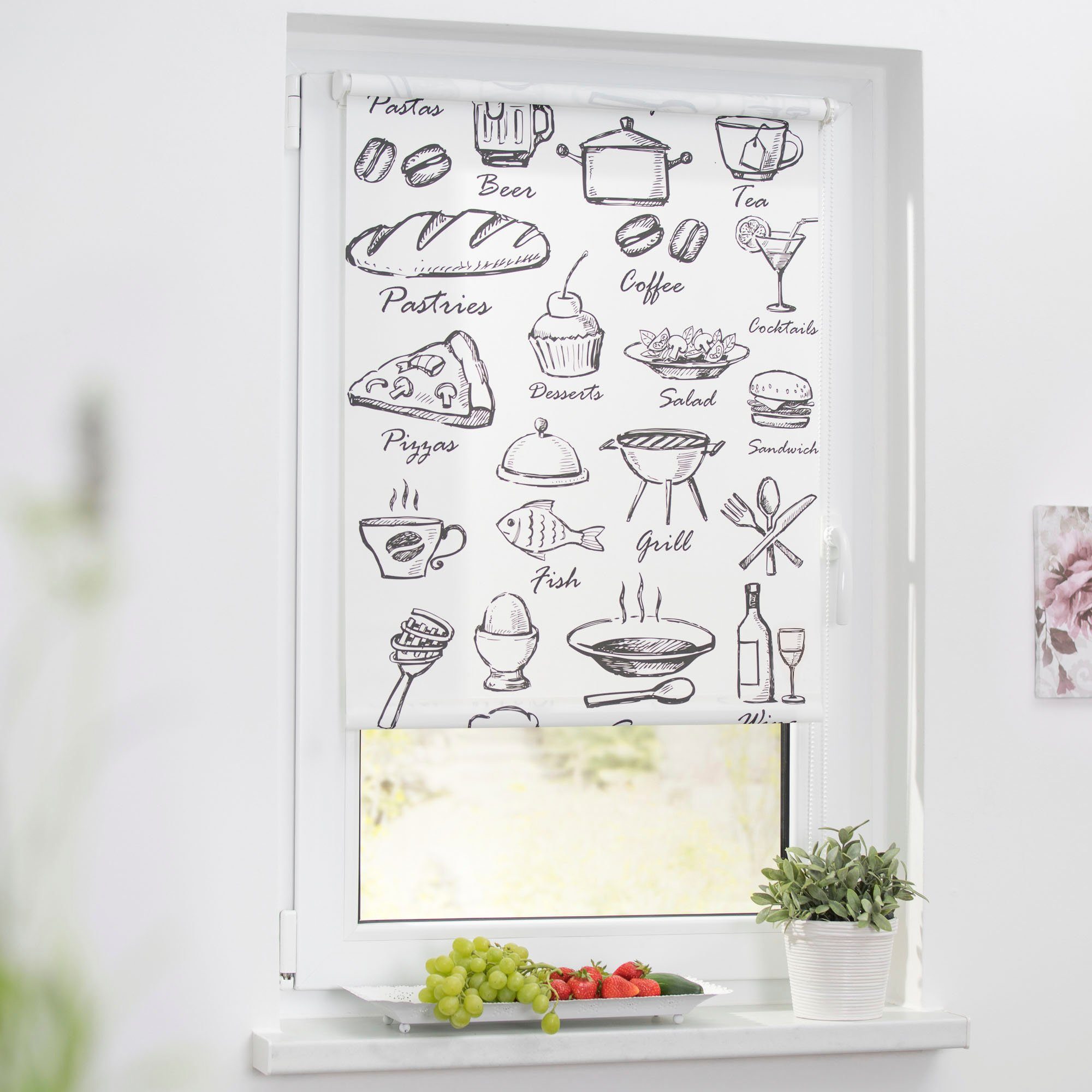 Seitenzugrollo Klemmfix Motiv Menü, LICHTBLICK ORIGINAL, günstig online kaufen