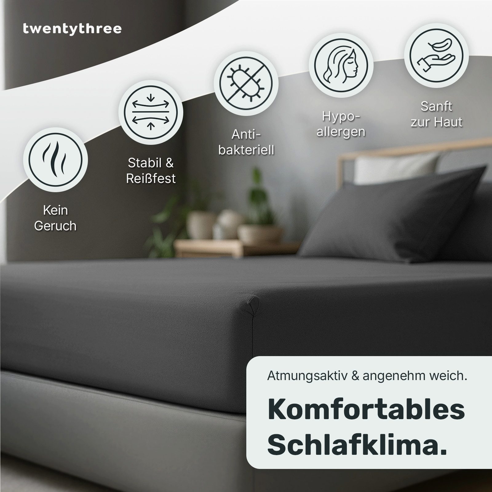 twenty:three® Bettlaken Lyocell Spannbettlaken Dark Gray, Lyocell, Atmungsa günstig online kaufen