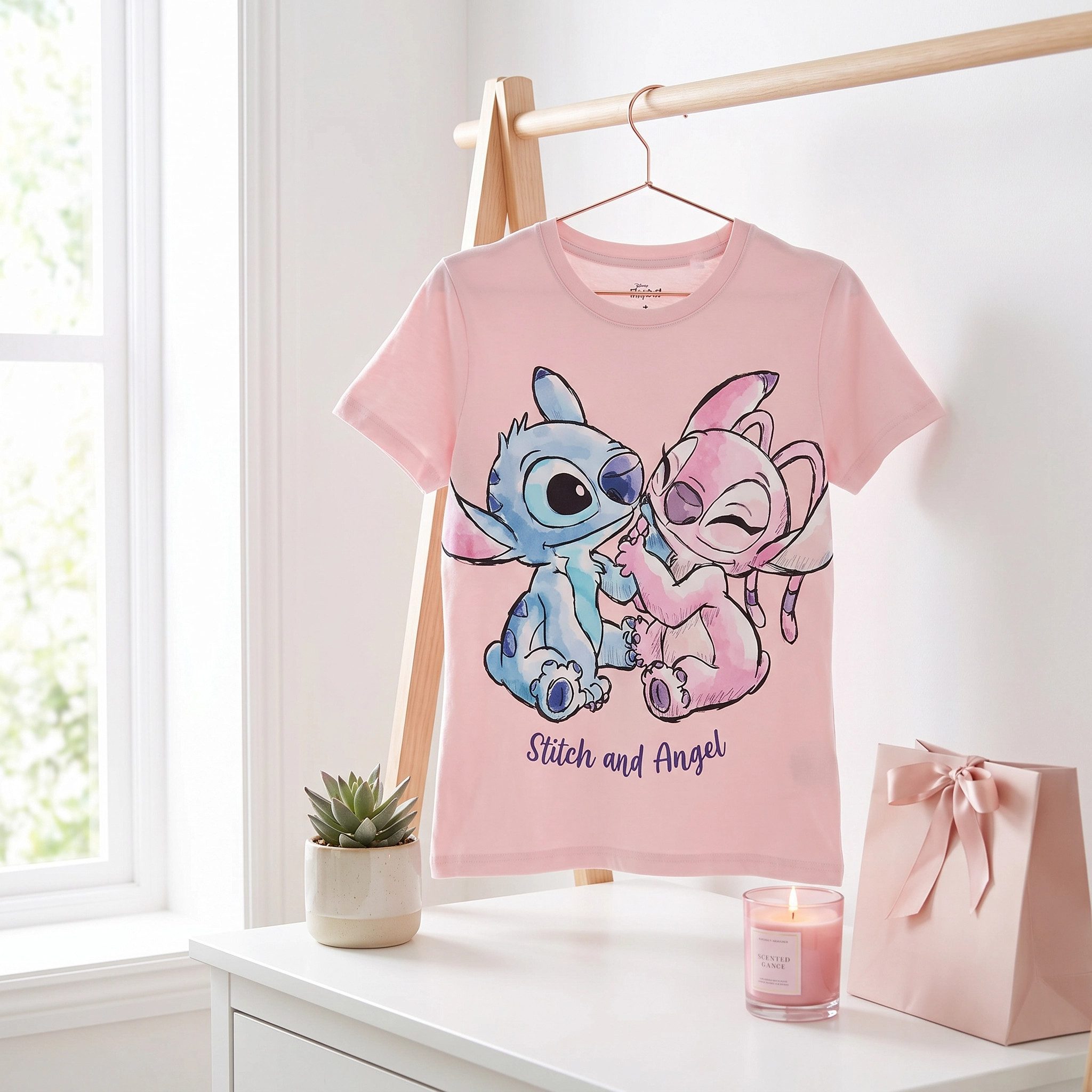 Disney Print-Shirt Disney Stitch Angel Damen kurzarm T-Shirt Shirt S-XL 100% Baumwolle
