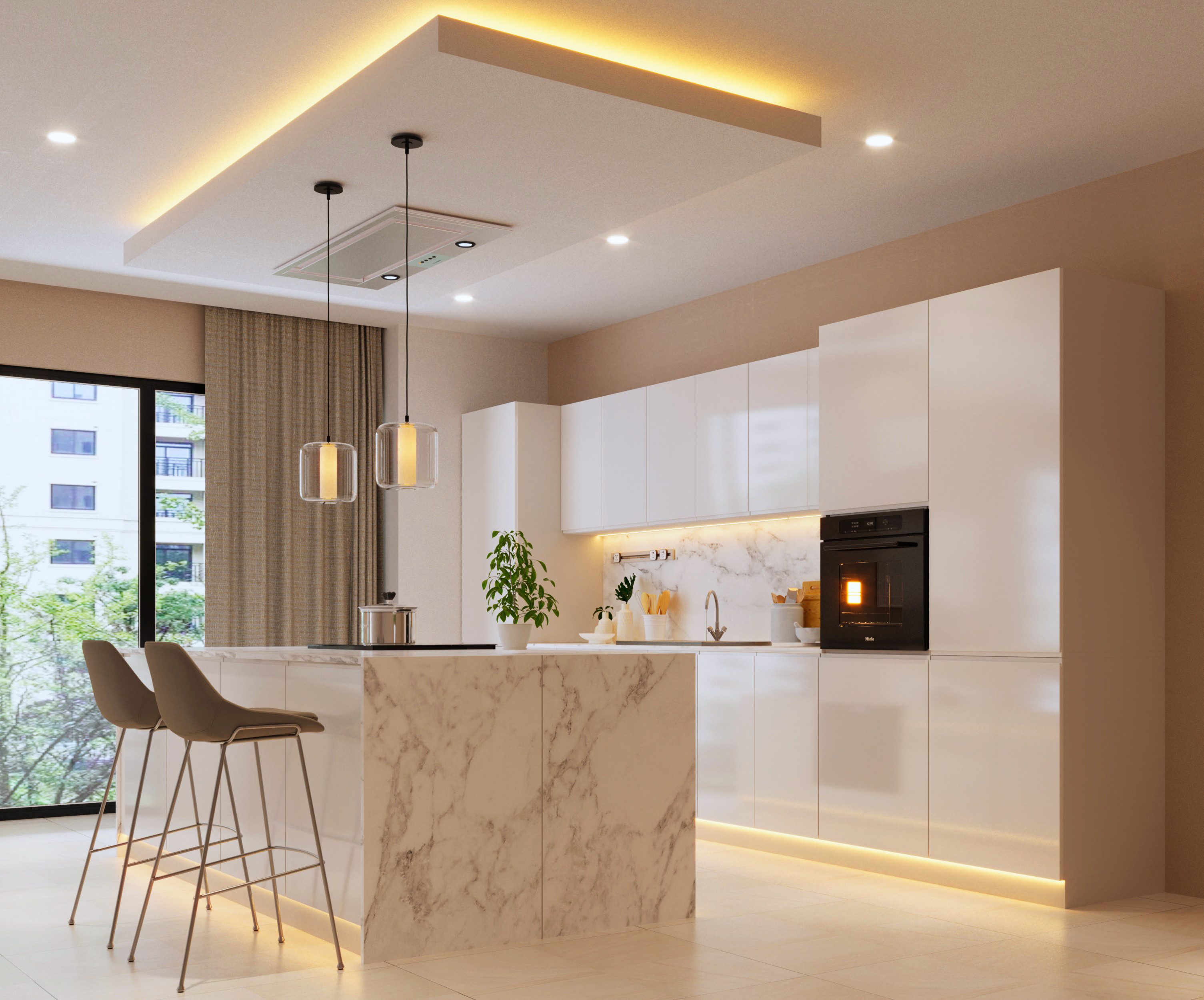 ROYAL24_MARKT Kücheninsel – KU-S13 – Aspen – Eleganz und Funktionalität in Hochglanz Weiß – Grau, (Komplett Set), Luxus – Edel – Zeitlos