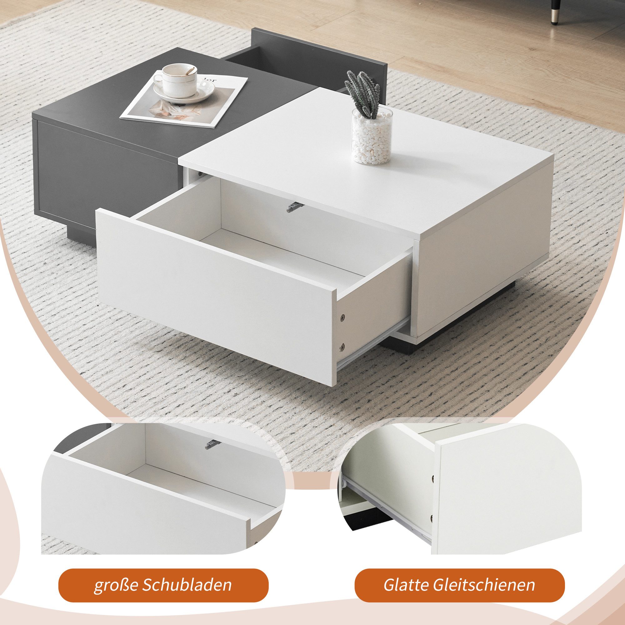 Merax Couchtisch, scandi mit Schubladen, Beistelltisch, günstig online kaufen