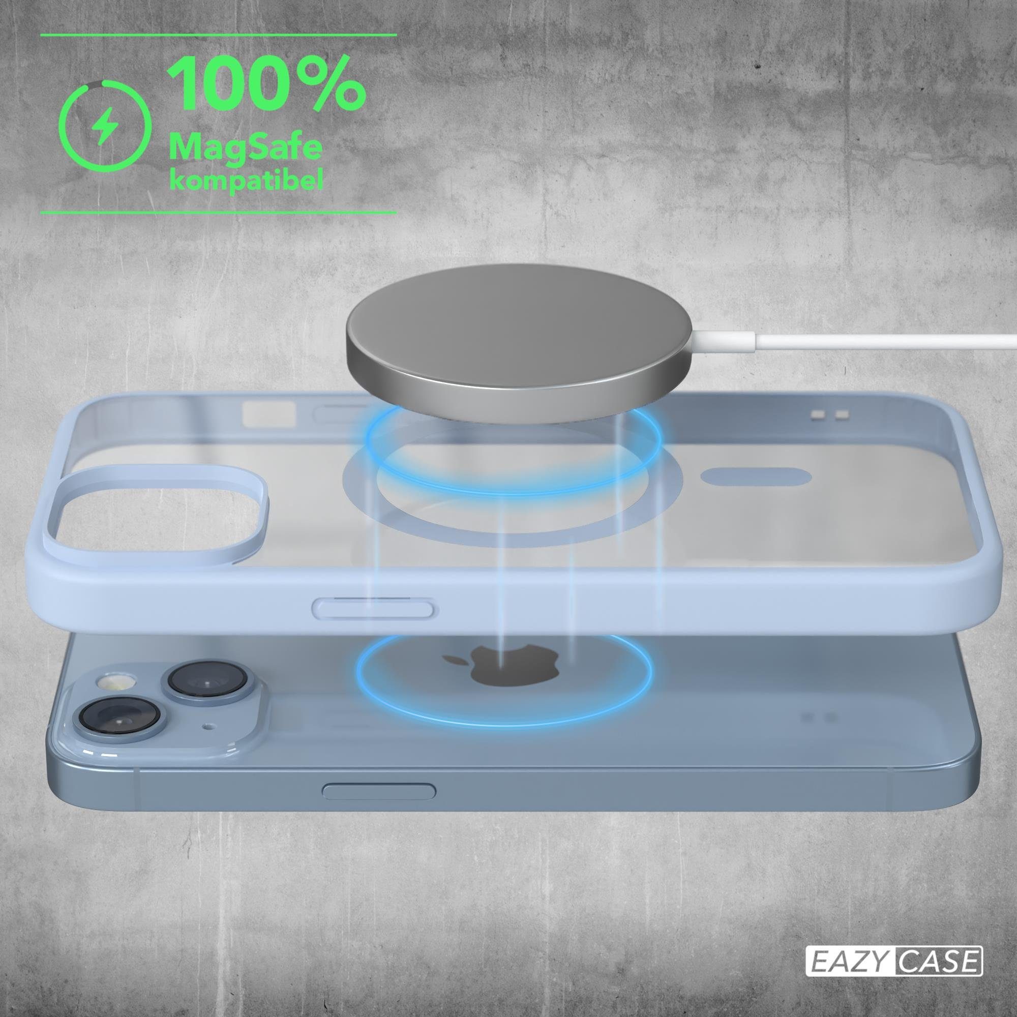 EAZY CASE Handyhülle Transparente Hülle mit MagSafe für iPhone 14 6,1 Zoll, Softcase, Schutzhülle mit Displayschutz, stoßfest, kratzfest, Hellblau