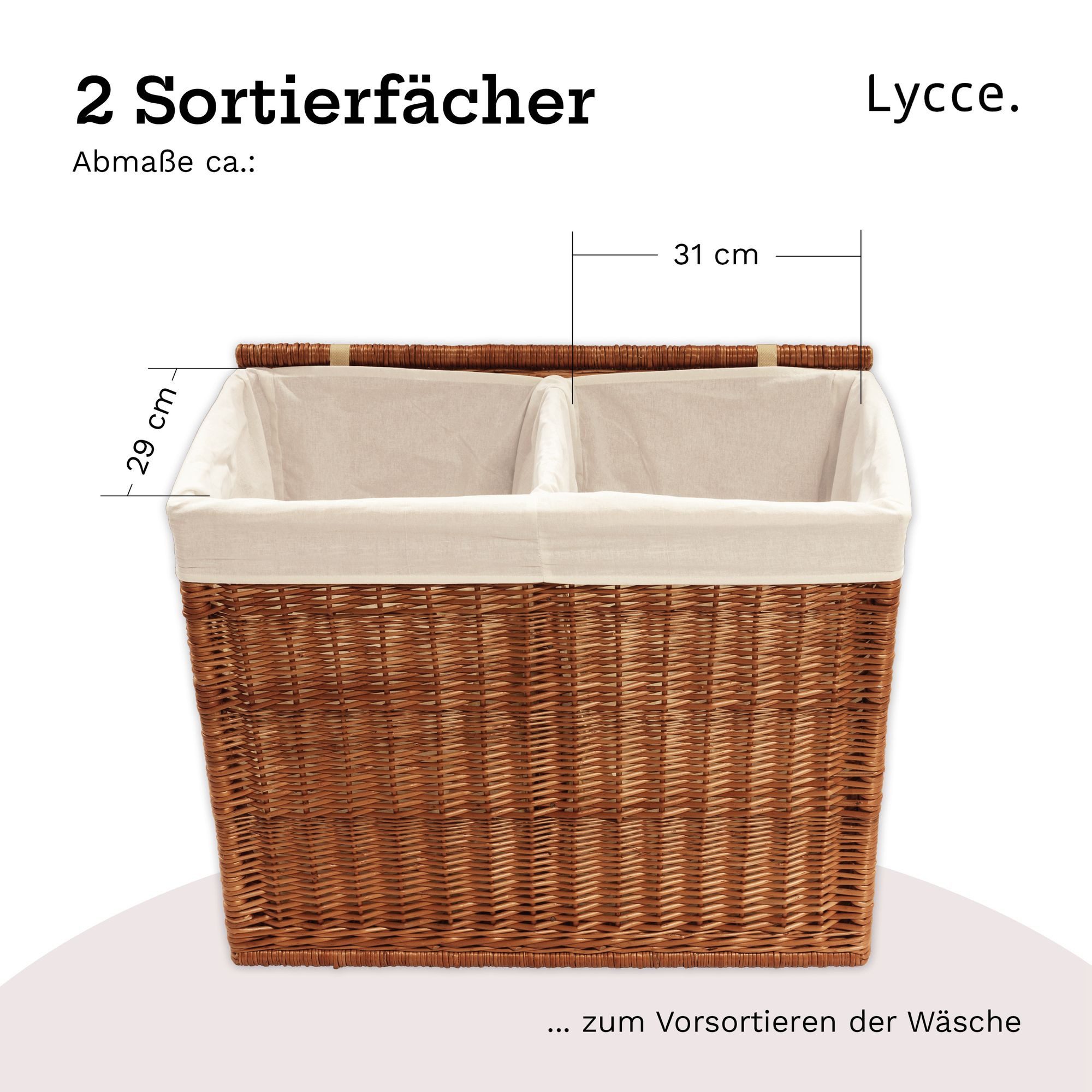 Lycce Wäschesortierer Wäschekorb 2 Fächer 120 l Wäschesortierer Weide natur 67 x 33 x 56 cm – Bild 3 von 5