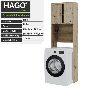 HAGO Waschmaschinenumbauschrank HWR Waschmaschinenschrank Turm Regal Überbau Schrank Shelf Eiche 63x24