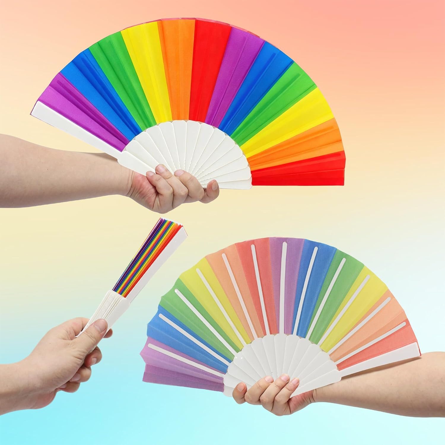 Bwecuy Handfächer 10 Stück handgehaltene Regenbogenfächer, Partyzubehör, (10-tlg)