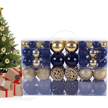 DOPWii Hängedekoration Weihnachtskugeln, Christbaumkugeln, Christbaumschmuck,100-teiliges, Set mit praktischer Aufbewahrungsbox, Schwarzgold, matt, glänzend