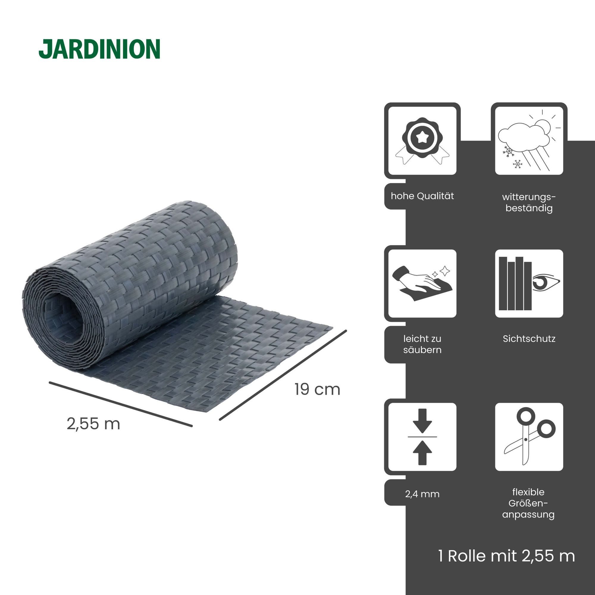 Jardinion Sichtschutzstreifen Sichtschutzstreifen Rattan Optik, (250 x 19 cm, anthrazit, 1-St), Sichtschutz für Balkon, Terrasse- und Gartenzaun