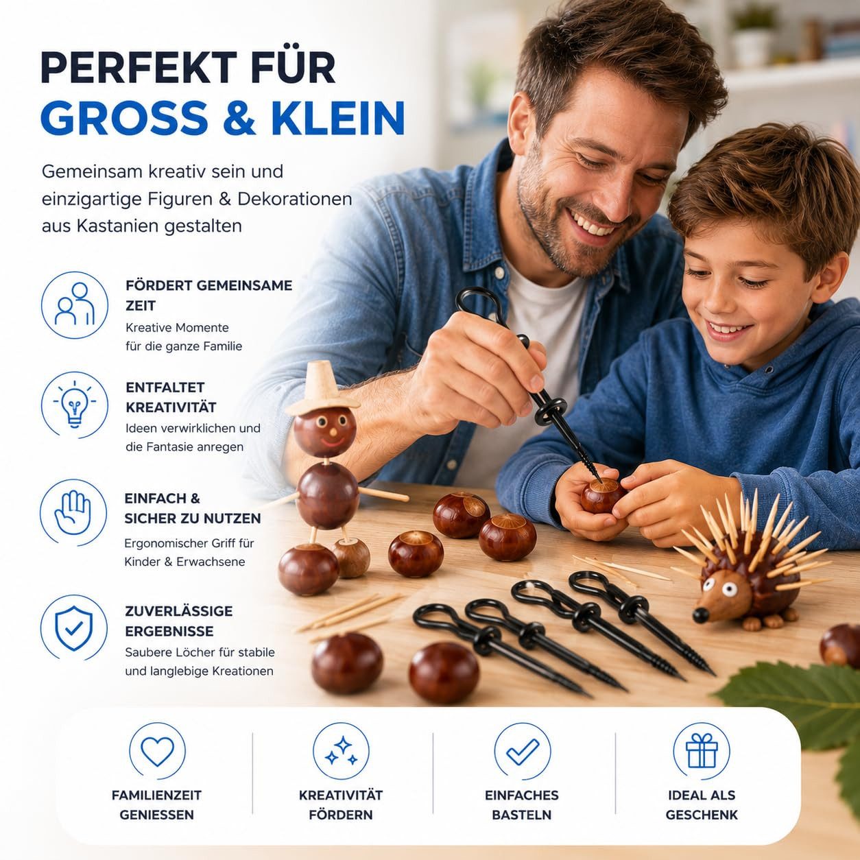 TK Gruppe Metallbohrer Kastanienbohrer-Set in verschiedenen Größen für Herbstbasteleien, (1-tlg) – Bild 2 von 5