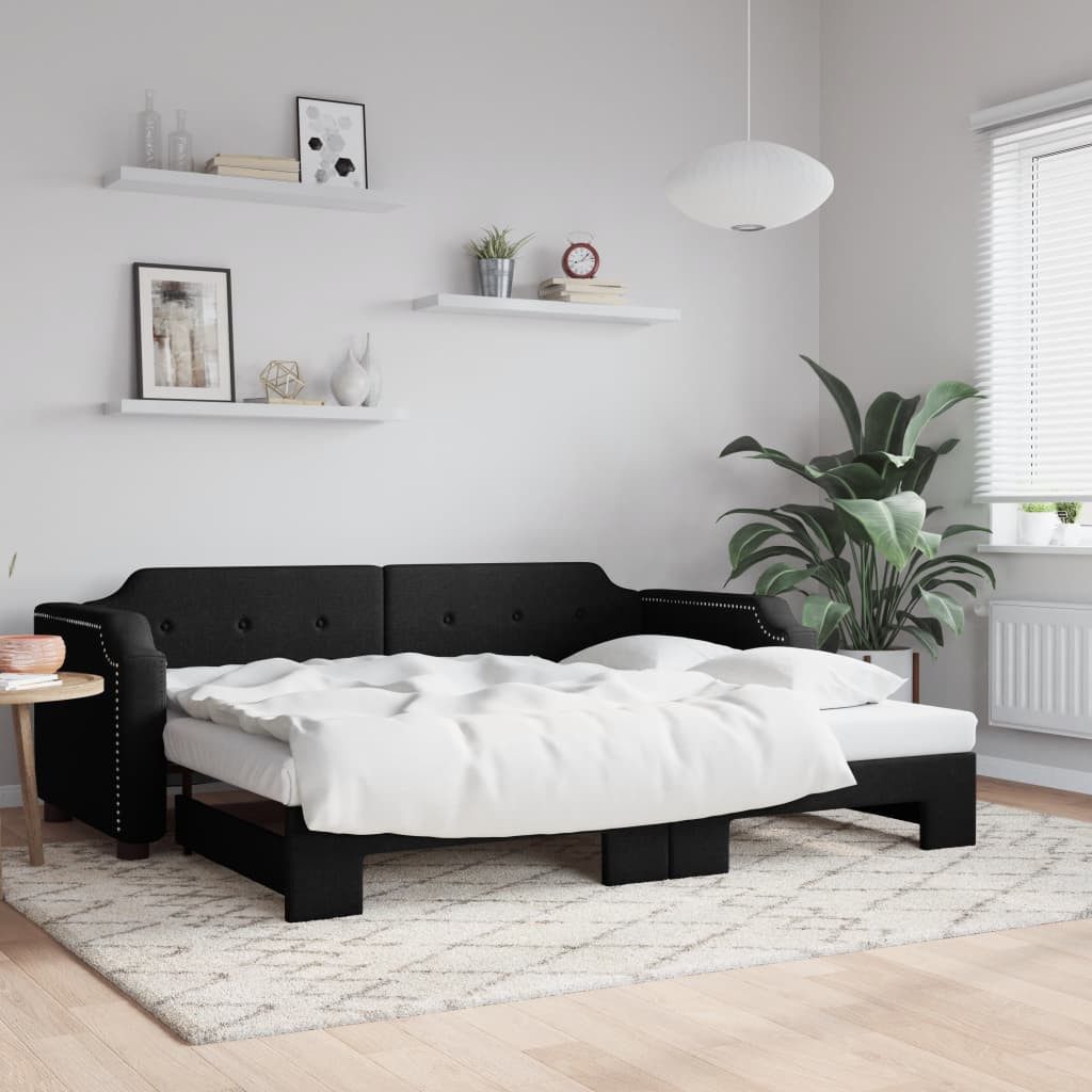 furnicato Bett 2-in-1 Tagesbett Schwarz 223 x 90 x 66,5 cm (1-tlg), Ausziehbares Gästebett mit Rollkasten für Wohn- oder Schlafzimmer
